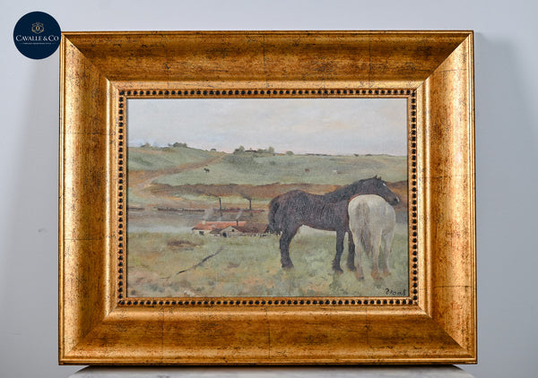 Equestrian Pastoral Horse Painting – Gilt Frame