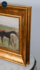 Equestrian Pastoral Horse Painting – Gilt Frame