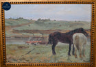Equestrian Pastoral Horse Painting – Gilt Frame