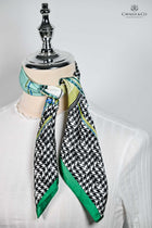 Green & Black Houndstooth & bit print scarf