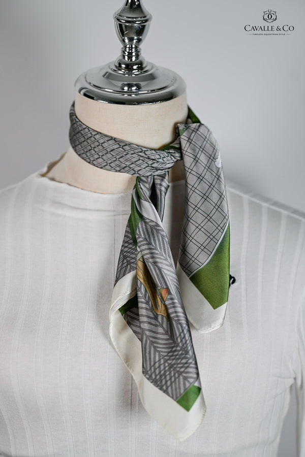 Green & Grey Check Rugged Horses  Scarf