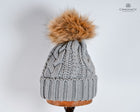 Twist knit Beanie, fleece lined fox hair Pom Pom-detachable clip-on design