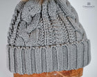 Twist knit Beanie, fleece lined fox hair Pom Pom-detachable clip-on design