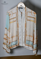 Ivory Equestrian style print bomber jacket