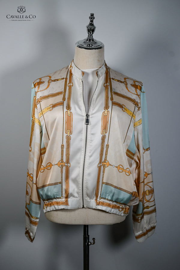 Ivory Equestrian style print bomber jacket