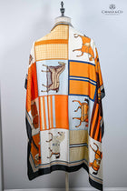 Large Orange Pale Blue Squares checkered Rugged horses print 70cm scarf