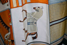 Large Orange Pale Blue Squares checkered Rugged horses print 70cm scarf