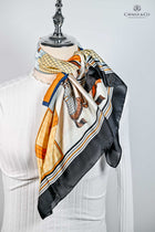 Large Orange Pale Blue Squares checkered Rugged horses print 70cm scarf