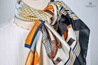 Large Orange Pale Blue Squares checkered Rugged horses print 70cm scarf