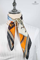 Large Orange Pale Blue Squares checkered Rugged horses print 70cm scarf