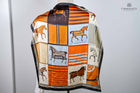 Large Orange Pale Blue Squares checkered Rugged horses print 70cm scarf