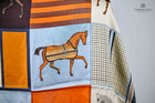 Large Orange Pale Blue Squares checkered Rugged horses print 70cm scarf