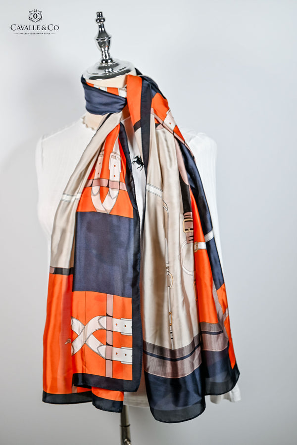 Large Orange grey pink Bit & bradoon 70cm scarf