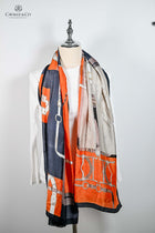 Large Orange grey pink Bit & bradoon 70cm scarf