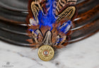 UK Hand Made Large Pheasant feather brooch hat pin -Blue highlights Bullet tipped (K)