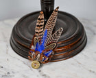 UK Hand Made Large Pheasant feather brooch hat pin -Blue highlights Bullet tipped (K)