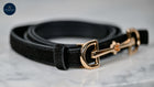 Elegant Suede thin horse bit buckle belt Tan & Black