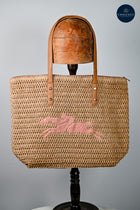 Longchamps Style Equestrian Woven Tote Pink/Yellow