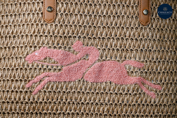 Longchamps Style Equestrian Woven Tote Pink/Yellow
