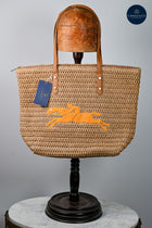 Longchamps Style Equestrian Woven Tote Pink/Yellow