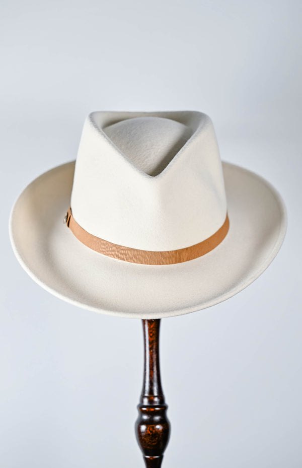 M BY FLECHET WOOL FELT FEDORA-Cream