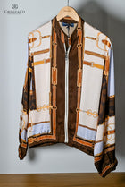 Marron (Brown) Equestrian style print Bomber Jacket