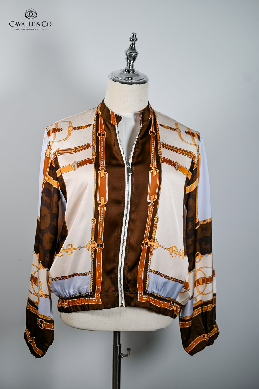 Marron (Brown) Equestrian style print Bomber Jacket