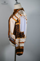 Marron (Brown) Equestrian style print Bomber Jacket