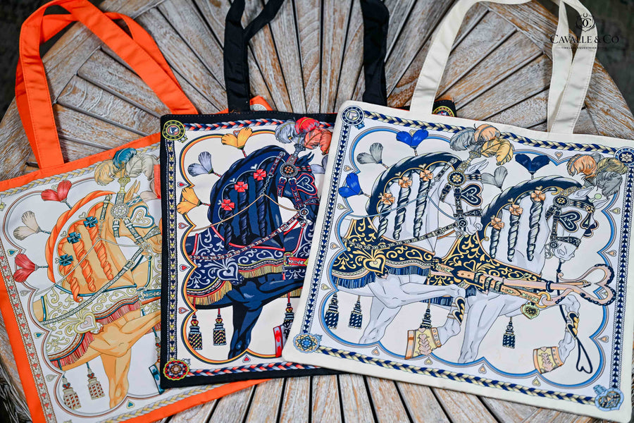 Horse in Harness Material Tote bags