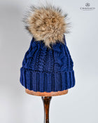 Twist knit Beanie, fleece lined fox hair Pom Pom-detachable clip-on design