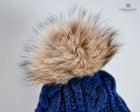 Twist knit Beanie, fleece lined fox hair Pom Pom-detachable clip-on design