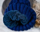 Twist knit Beanie, fleece lined fox hair Pom Pom-detachable clip-on design