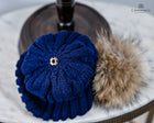 Twist knit Beanie, fleece lined fox hair Pom Pom-detachable clip-on design