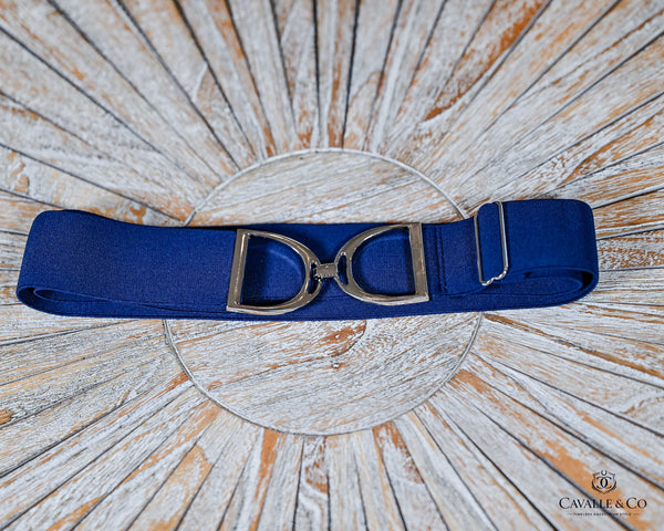 Navy elastic stretch stirrup style silver buckle belt