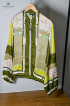 Olive Equestrian style Scarf Print Bomber Jacket