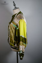 Olive Equestrian style Scarf Print Bomber Jacket