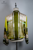 Olive Equestrian style Scarf Print Bomber Jacket