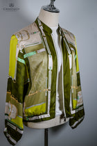 Olive Equestrian style Scarf Print Bomber Jacket