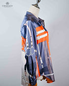 Horse Bits Long Sleeve Silk Shirt-Orange Grey Pink