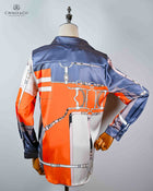 Horse Bits Long Sleeve Silk Shirt-Orange Grey Pink