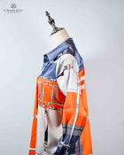 Horse Bits Long Sleeve Silk Shirt-Orange Grey Pink