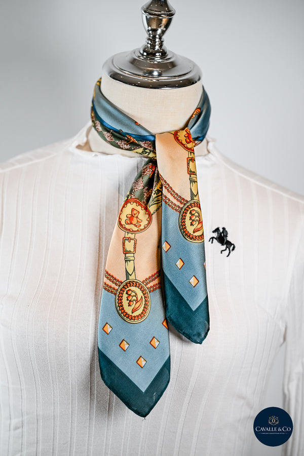 Pale blue & apricot crowns scarf