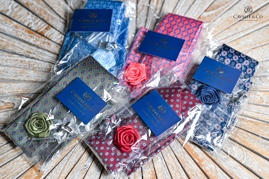 Pattern Tie Set- Includes Tie Matching pocket square, cuff links & lapel pin