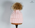 Twist knit Beanie, fleece lined fox hair Pom Pom-detachable clip-on design