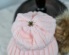 Twist knit Beanie, fleece lined fox hair Pom Pom-detachable clip-on design