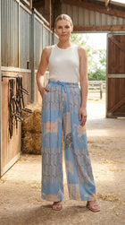 Wide equestrian print pants in viscose and silk - Yellow