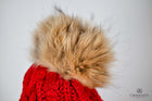 Twist knit Beanie, fleece lined fox hair Pom Pom-detachable clip-on design