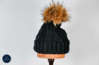 Twist knit Beanie, fleece lined fox hair Pom Pom-detachable clip-on design
