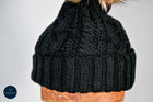 Twist knit Beanie, fleece lined fox hair Pom Pom-detachable clip-on design