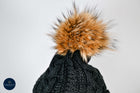 Twist knit Beanie, fleece lined fox hair Pom Pom-detachable clip-on design